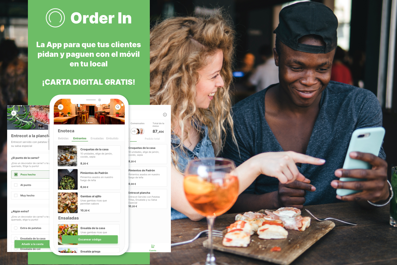 Order In, la app que proporciona carta digital QR gratis a los restaurantes con la opción de pedir y pagar por el móvil para ampliar el ticket medio