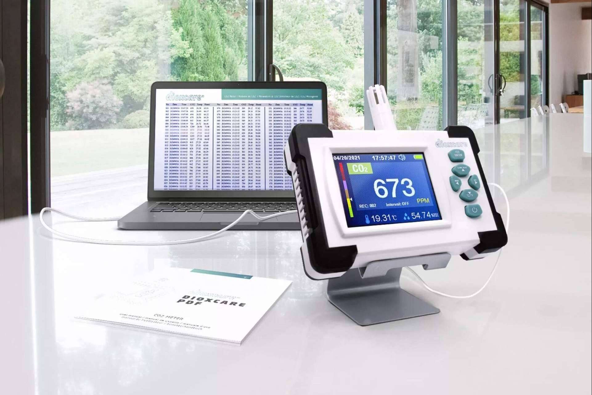Protect Soiart Distribución ofrece un Medidor/Detector de CO2 de la marca Dioxcare para medir la calidad del aire en tiempo real
