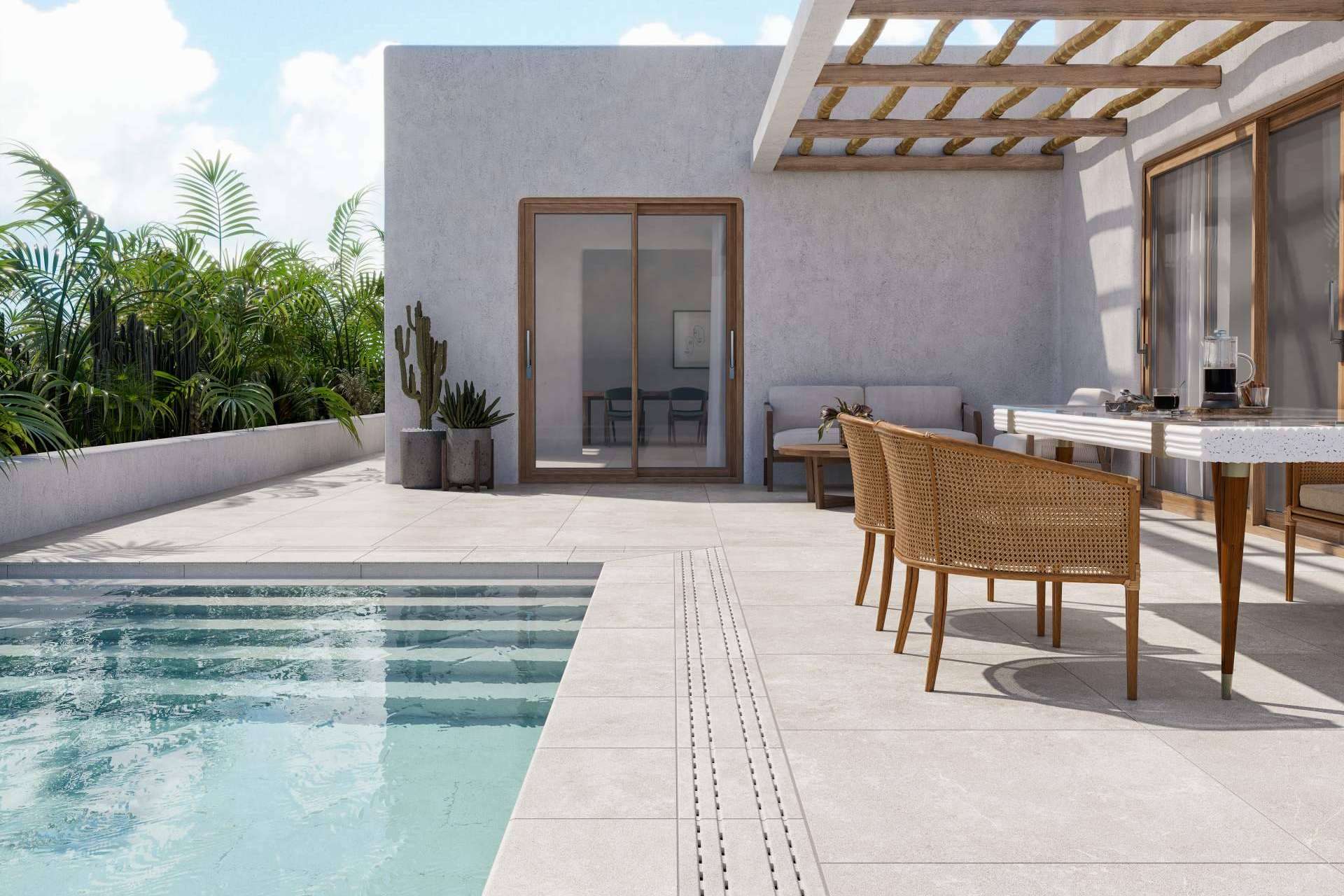 Interazulejo sobre los beneficios del gres porcelánico para la piscina