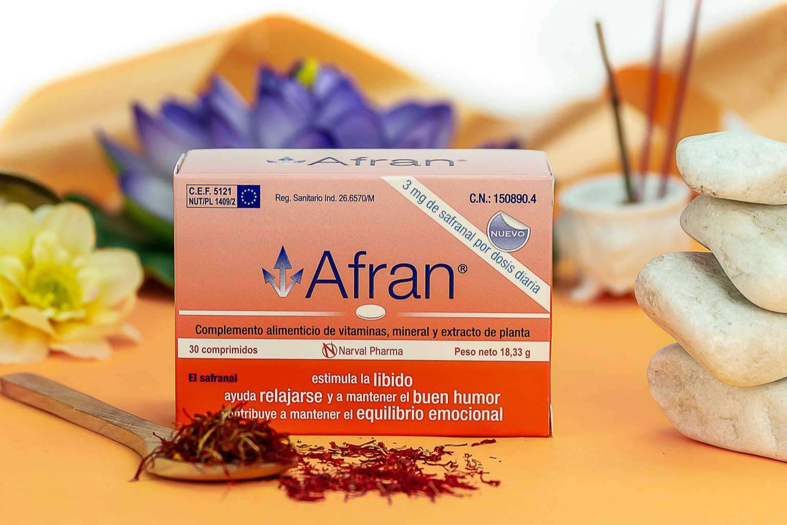 Narval Pharma explica que el Afrán es un complemento alimenticio que contribuye al equilibrio emocional y buen humor