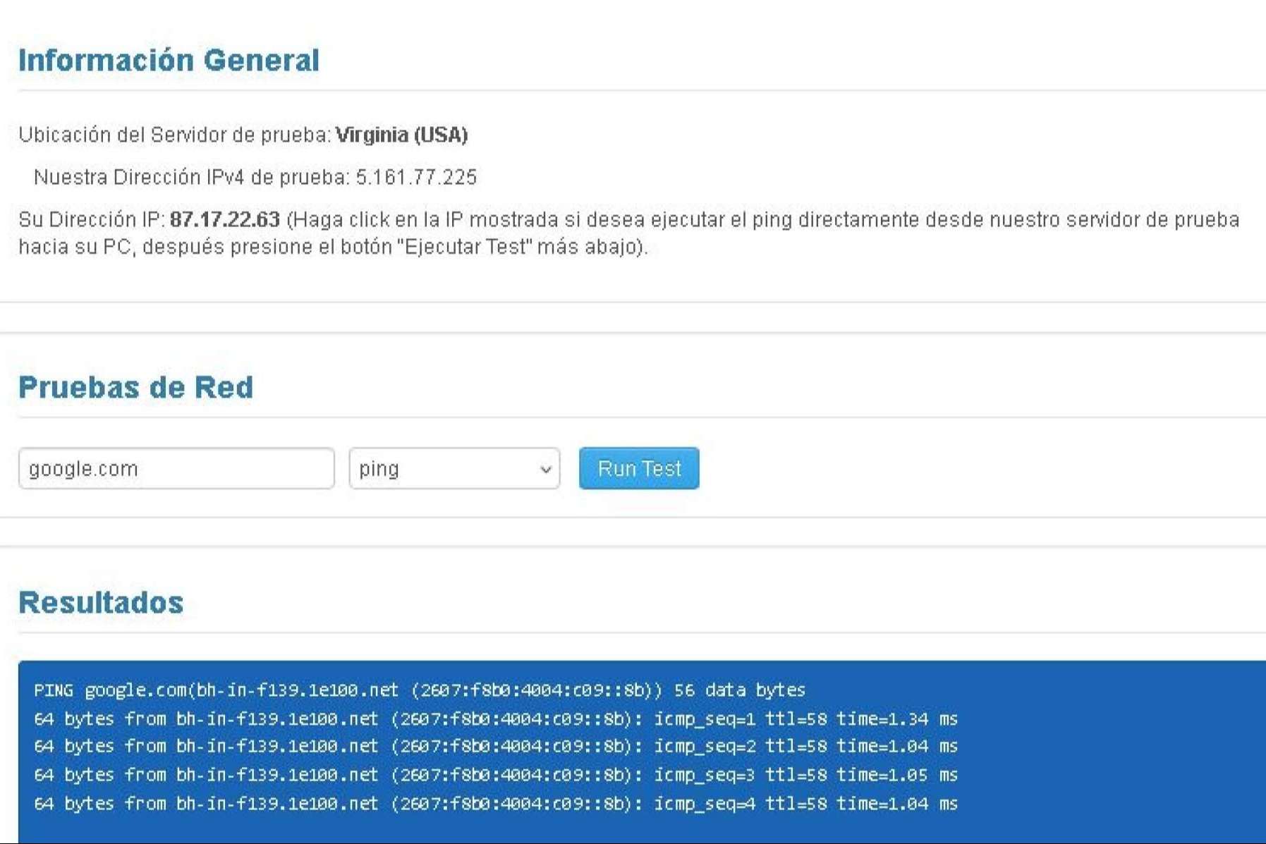 VPSuniverse cuenta con una herramienta sencilla para hacer ping a un website