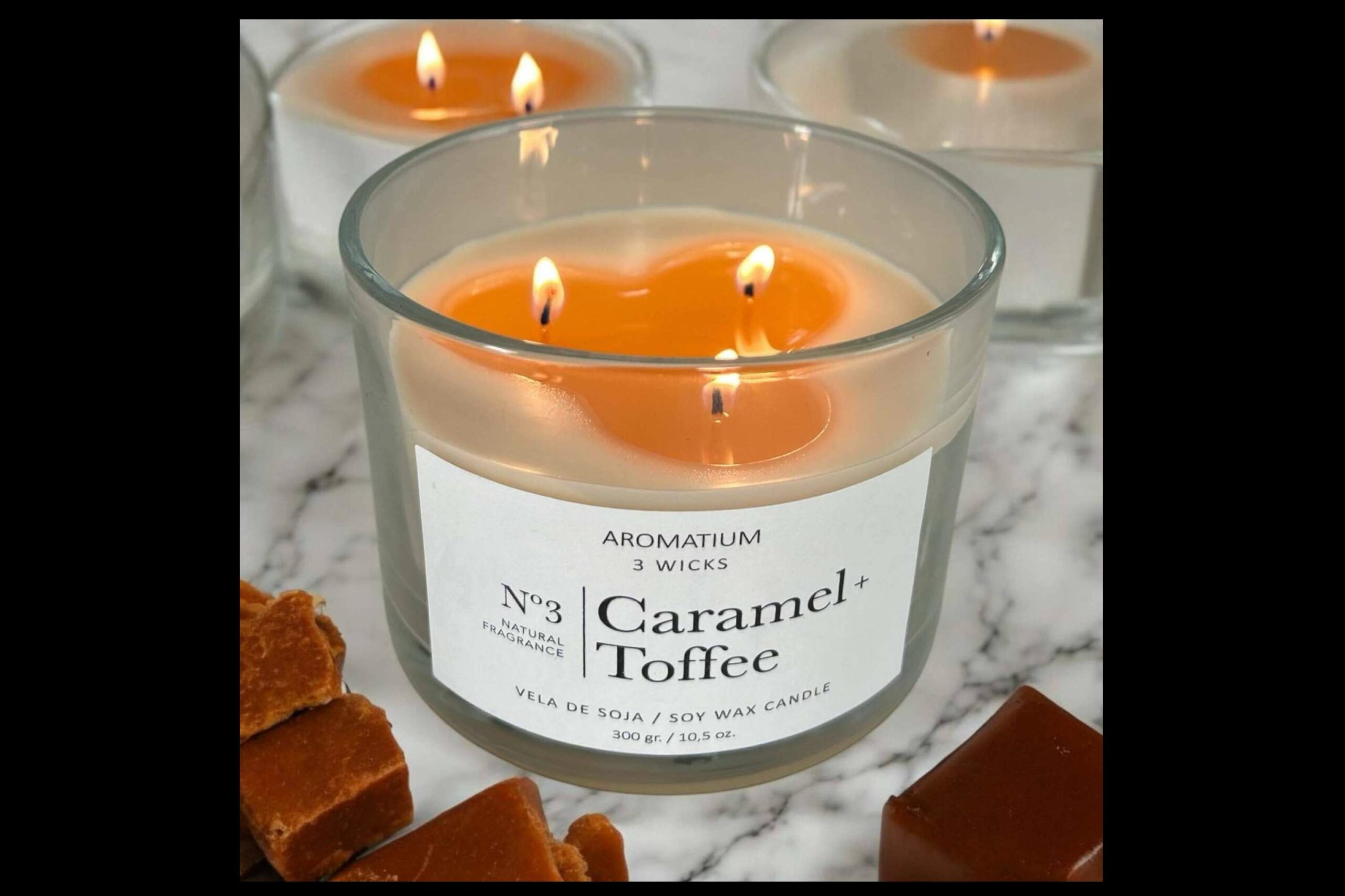 Caramelo y Toffee, el aroma navideño de La Boutique de las Velas en una vela de soja de 3 mechas
