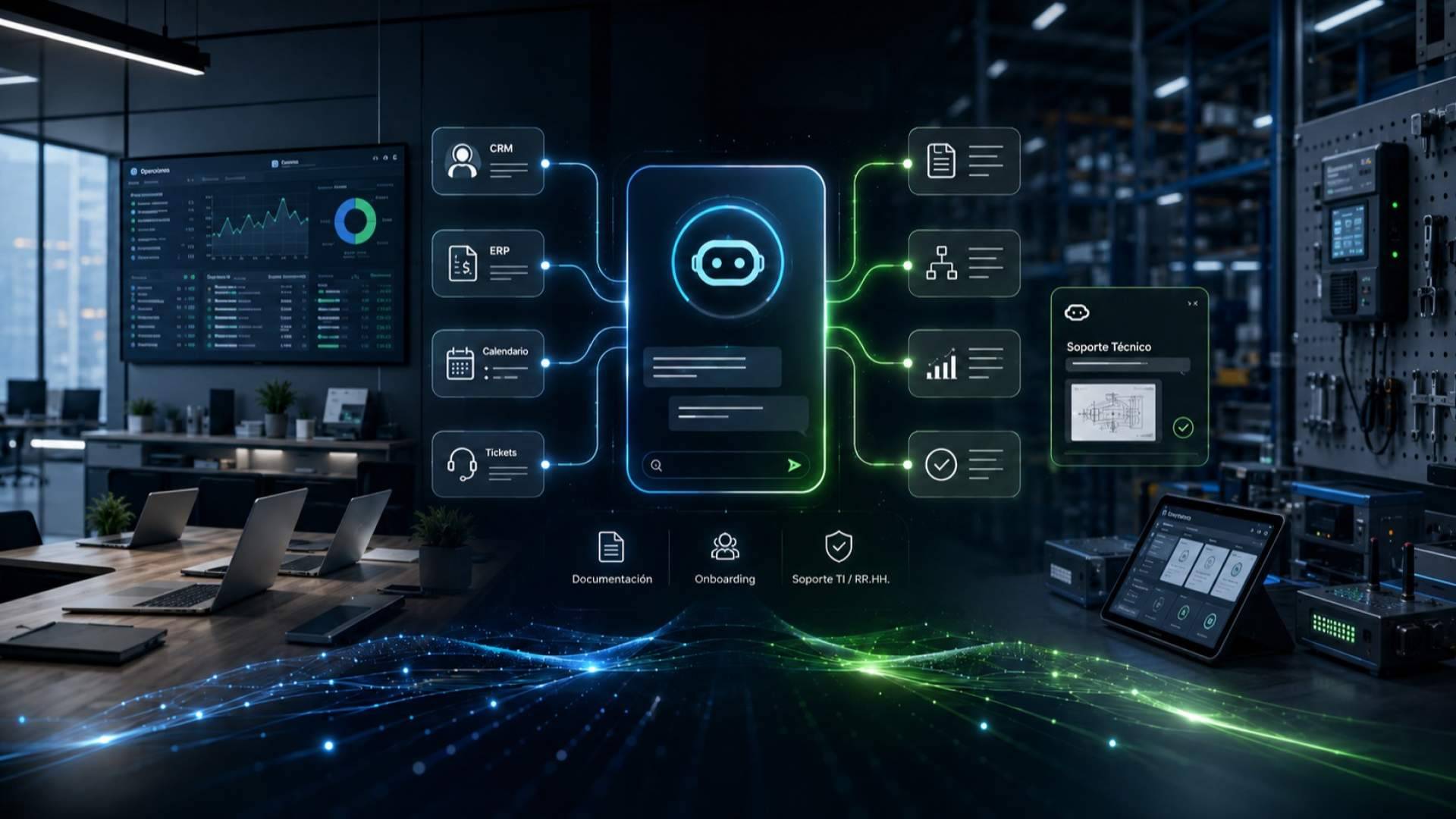 Asistentes IA para empresas; apoyo operativo para equipos internos, comerciales y técnicos